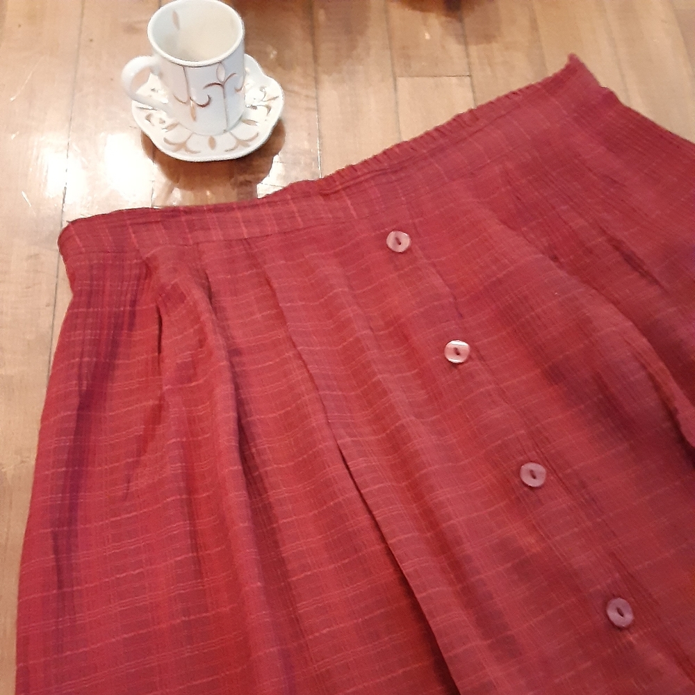 Lindor red plaid midi skirt sz 14